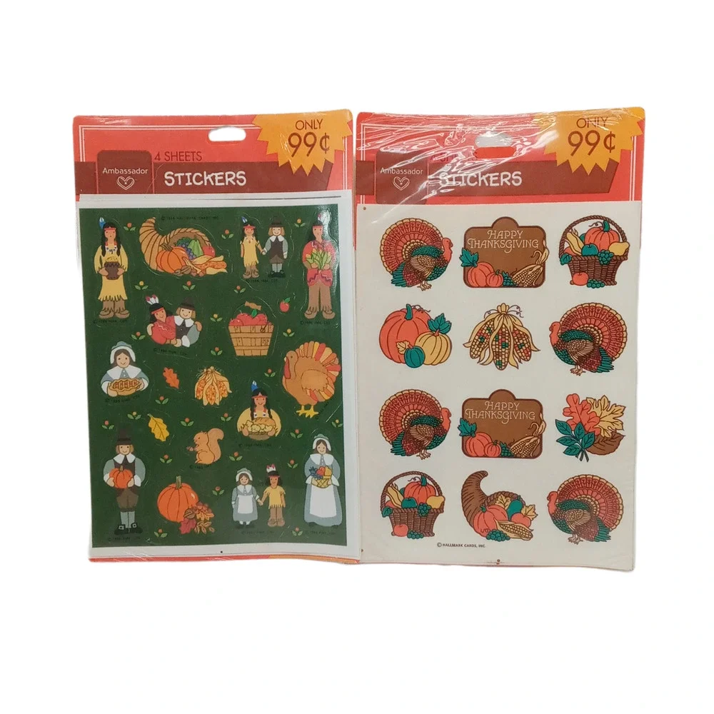 🦃🎃Vintage Hallmark Thanksgiving Stickers Ambassador Sealed Fall 2 Packs🙏🏻🫂